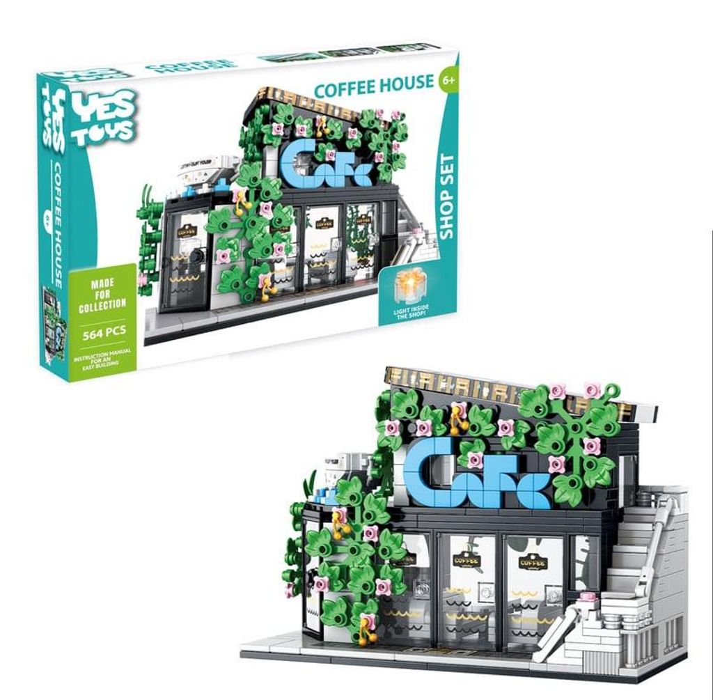 YesToys Bauset Coffee House mit Lichtern - 564 Teile - bunt