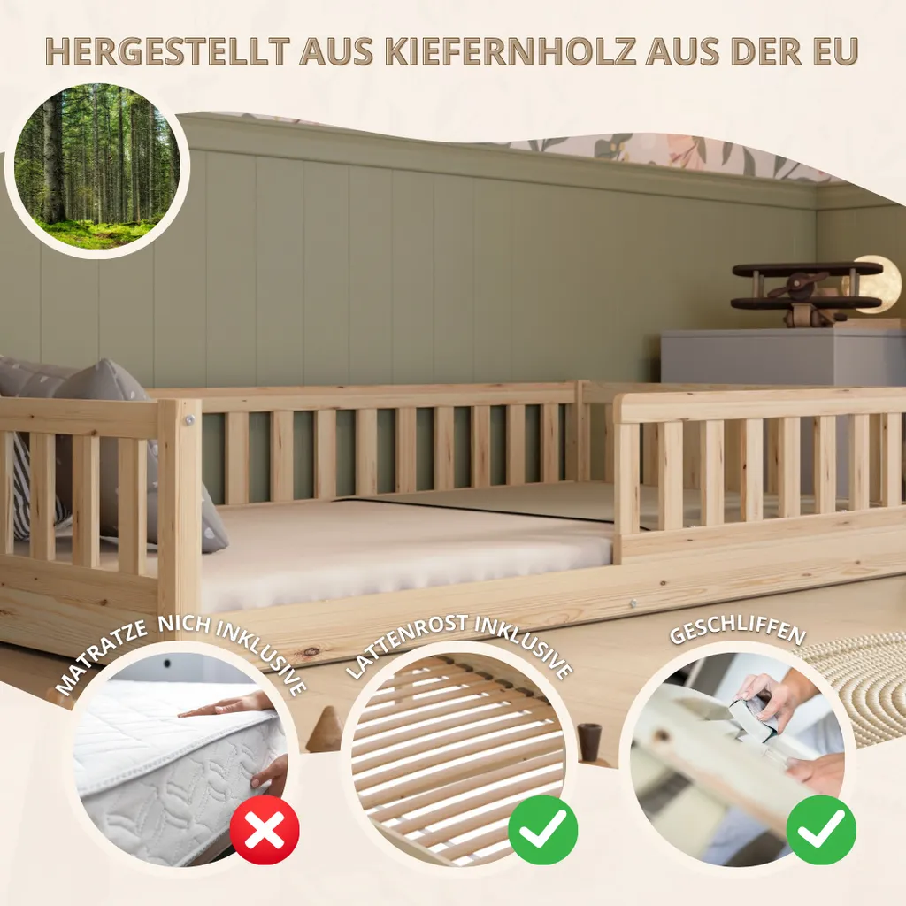 Crazy Pine Lit Enfant 190x100 cm Lit de Sol Montessori Bois Crazy Basic - 5