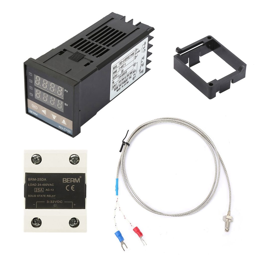 AC Digital PIDTemperature Controller Kits 0-400 °C + 25A SSR + 1m M6 K Typ Thermoelement