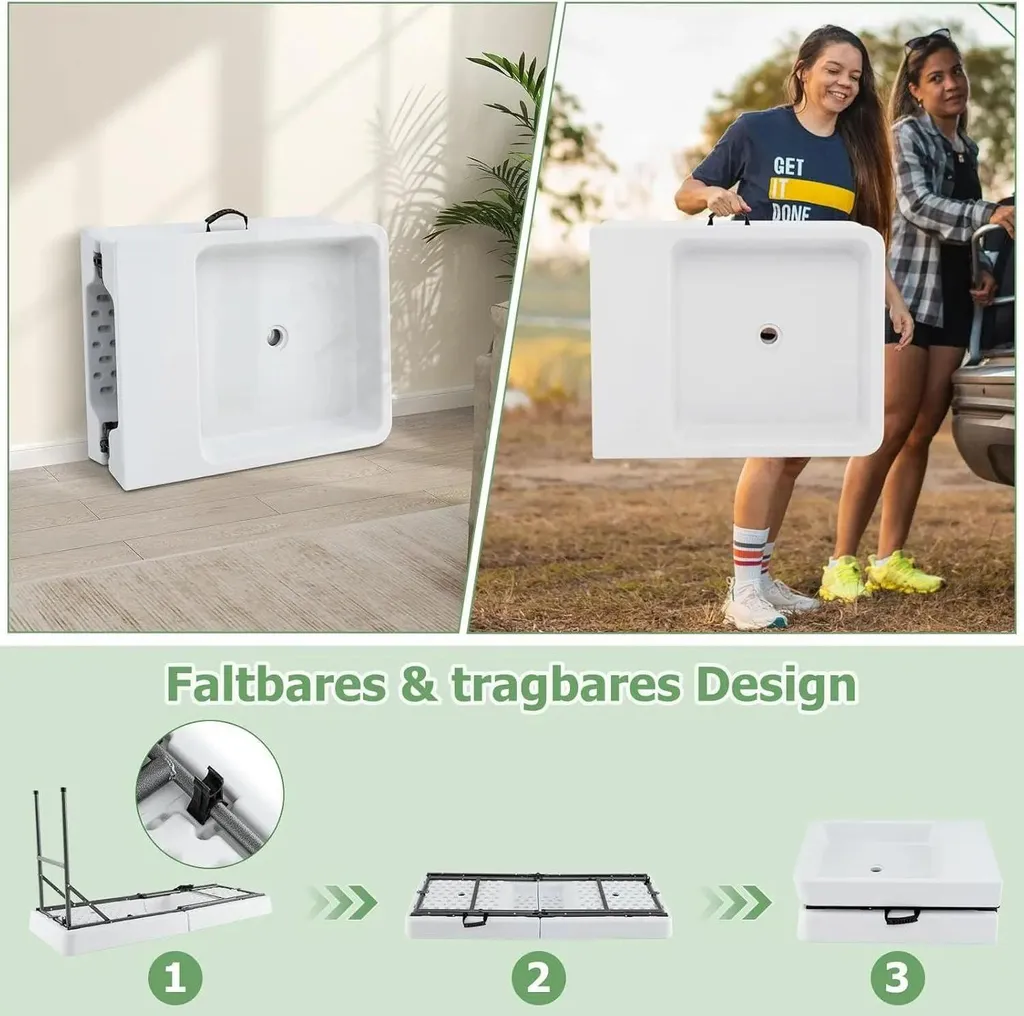 Table de camping réfrigérée blanche pliable en métal avec évacuation
