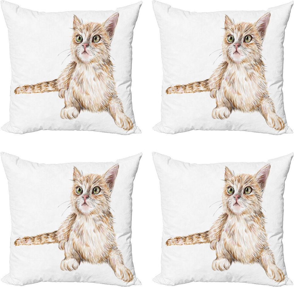 ABAKUHAUS Katze Kissenbezug Set (4 Stück), Hand Drawn Ingwer-Kätzchen, Moderner Doppelseitiger Digitaldruck, 50 cm x 50 cm, Mehrfarbig
