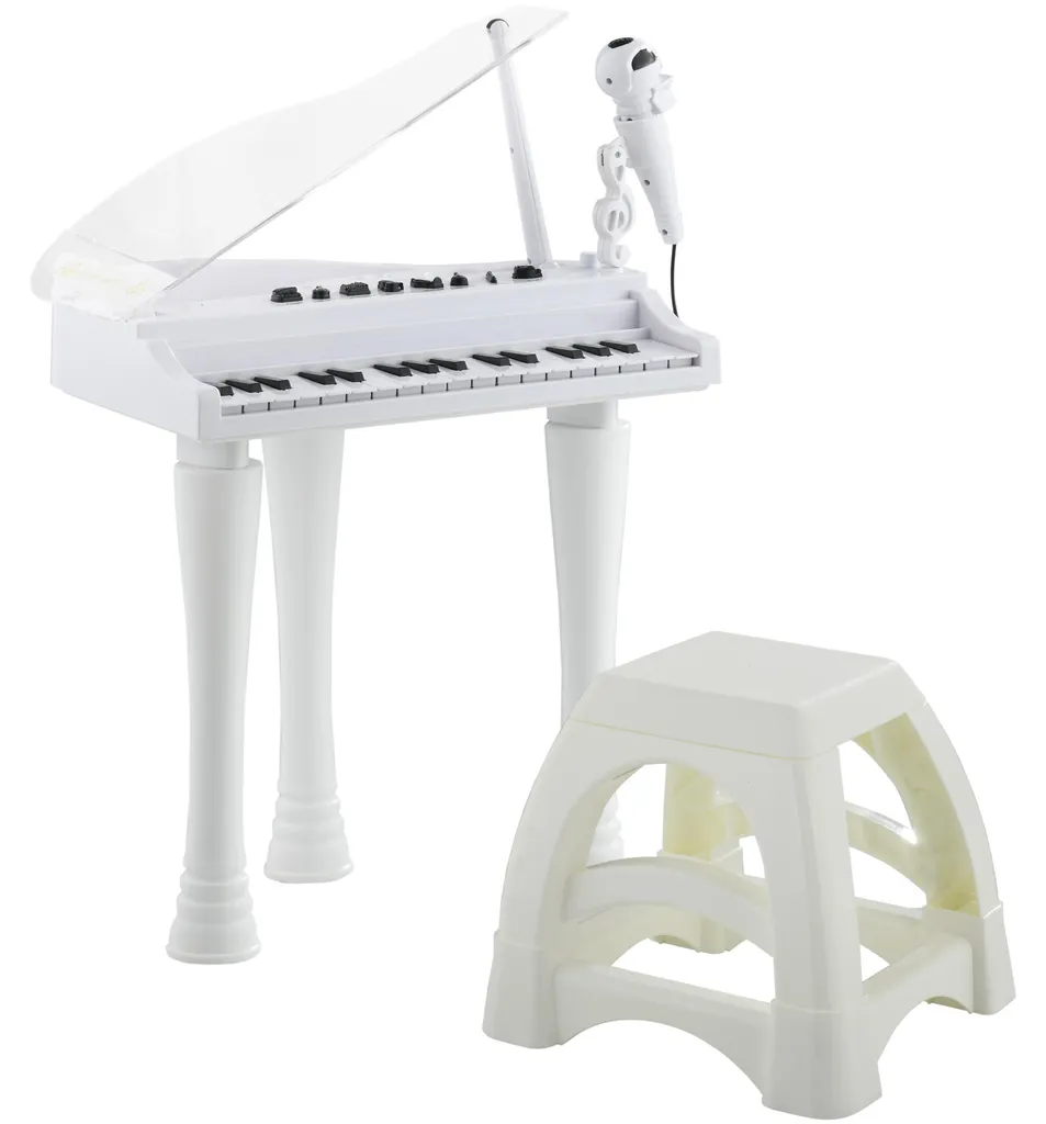 Piano enfant électronique 32 touches avec micro et tabouret LED Blanc