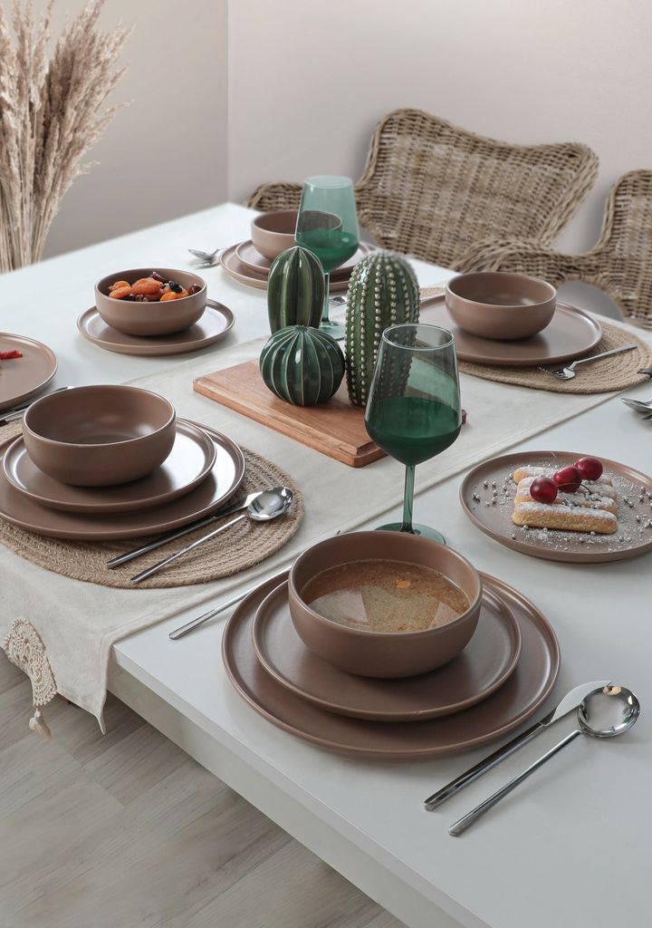 Hermia Concept, X000134680000000, Keramik-Geschirrset (18-teilig), 100 % KERAMIK, Taupe, 28 cm