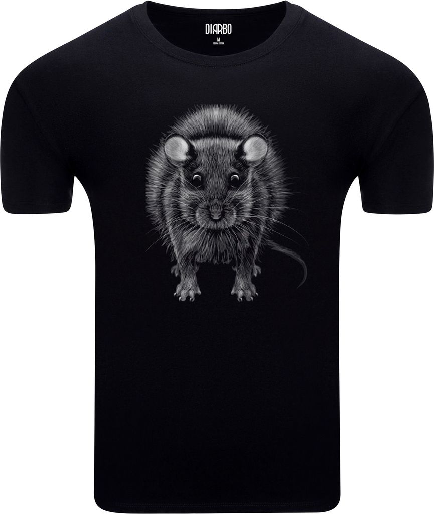 Diarbo Herren T-Shirt mit Tierliebhaber Druck Mausporträt Schwarz Gr.M