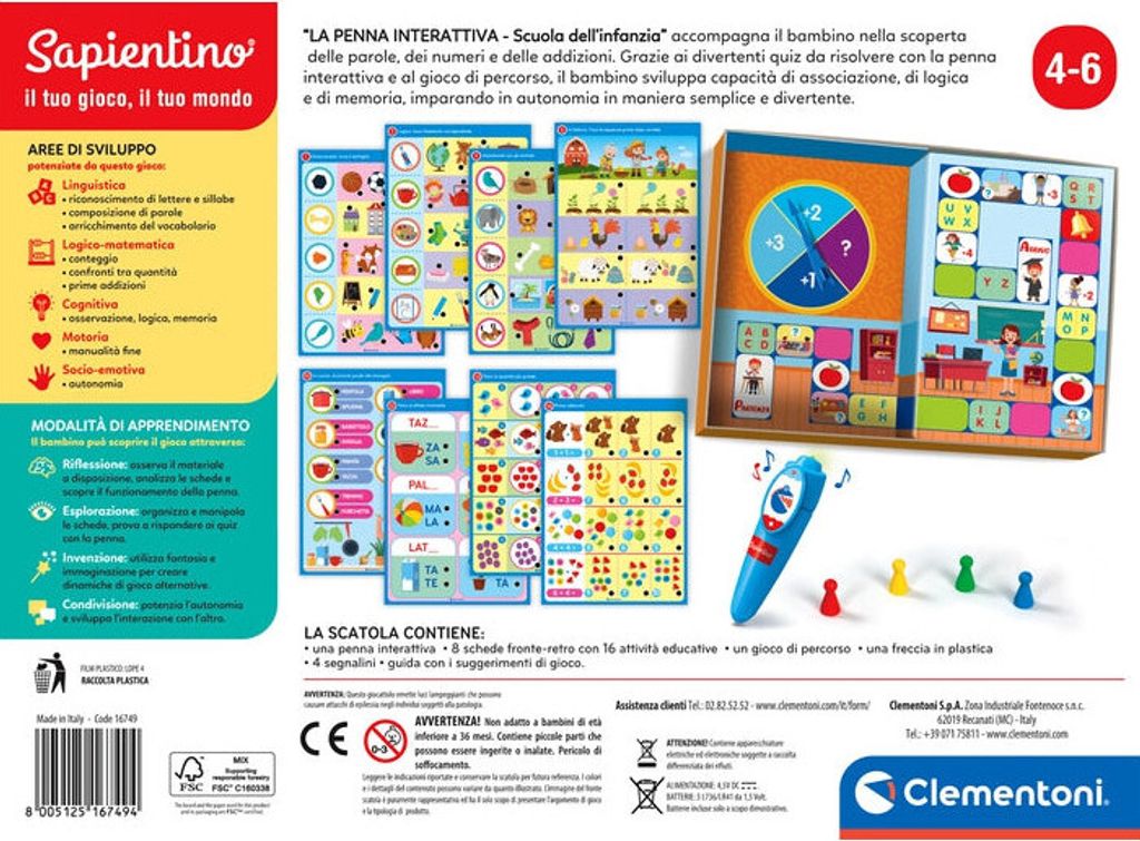 Clementoni SAPIENTINO – „Entdecke Europa“ Lernspiel Für Kinder, Pädagogisch, Made In Italy