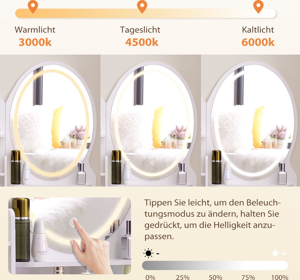 MULISOFT Schminktisch mit LED-Beleuchtung Spiegel, 3 Produktbild 3