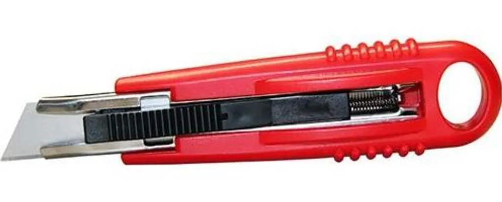 Cutter de sécurité rouge 145x25x35mm avec 2 lames de rechange incluses