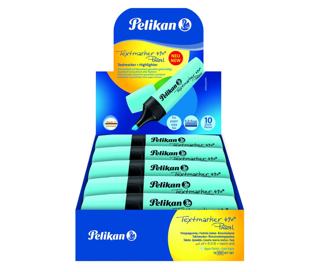 Pelikan Textmarker 490 Pastel, Aqua-Türkis, 10 Stück Faltschachtel