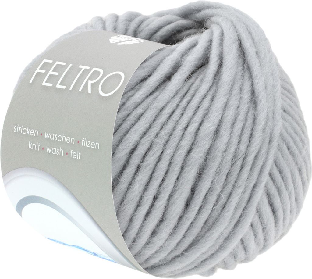 A ball of grey yarn with a label.