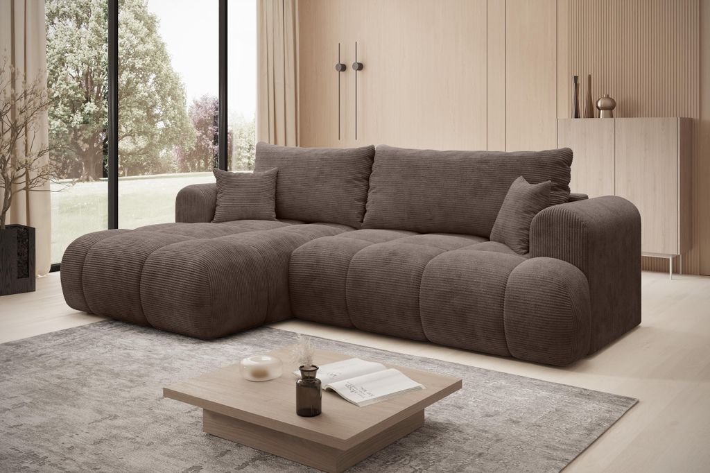 Ecksofa TREVIO Links in Braun Stoff POSO  260 × 93 x 165 cm Produktbild 