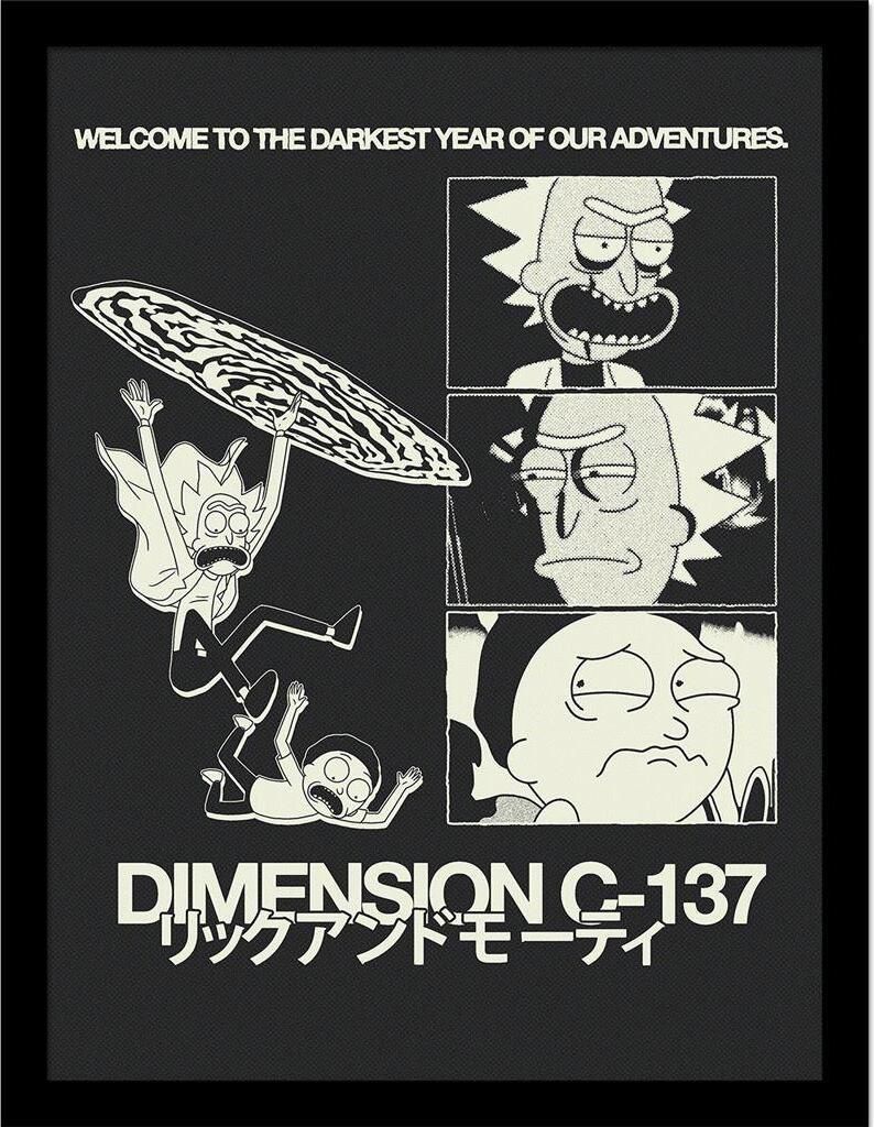 Rick And Morty - Gerahmtes Poster "Dimension C-137" PM10924 (40 cm x 30 cm) (Schwarz/Weiß)