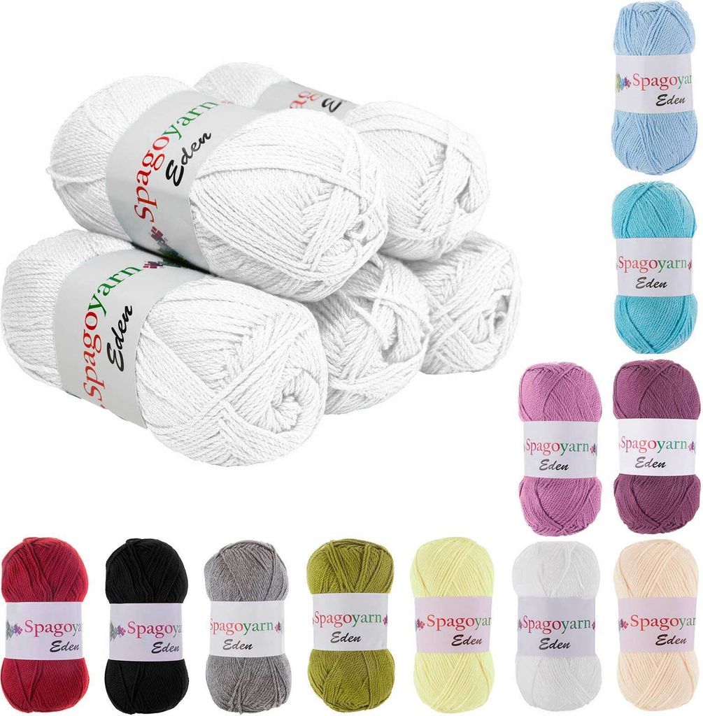 5 x 100g Strickgarn Eden Uni Häkelgarn Strickwolle Handstrickgarn Sommergarn Klassikstrickgarn Farbwahl, Farbe:150 weiß