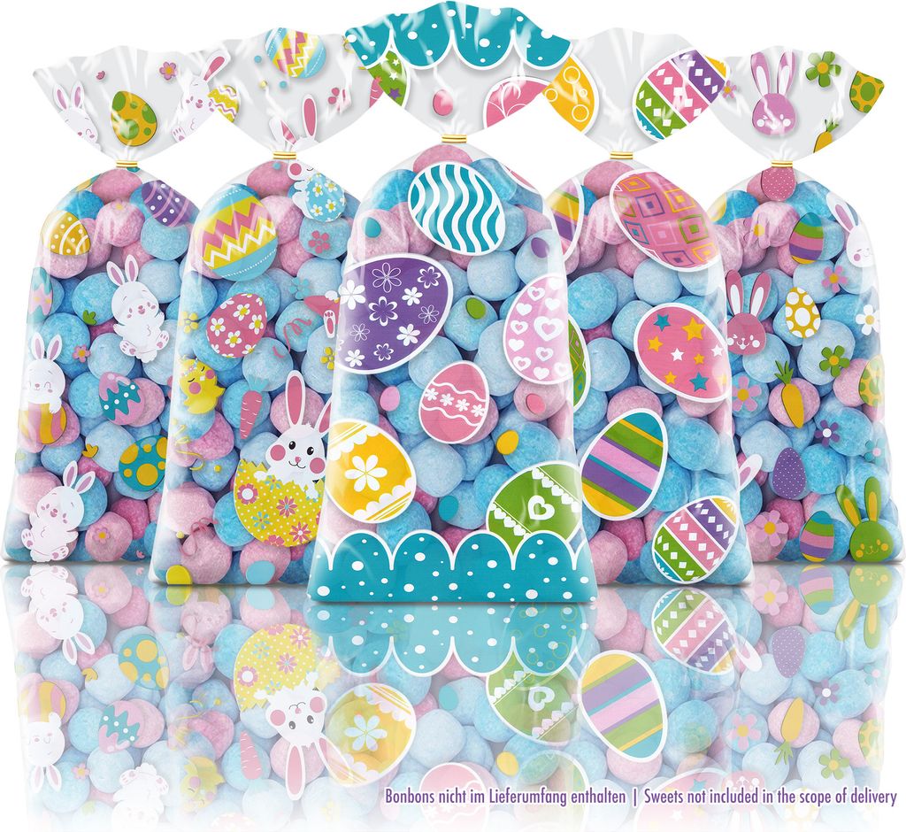 SHIBBY - 50 dekorative bunte Motiv-Tüten zum Selbstbefüllen für diverse Anlässe inklusive Verschluss - Ostern