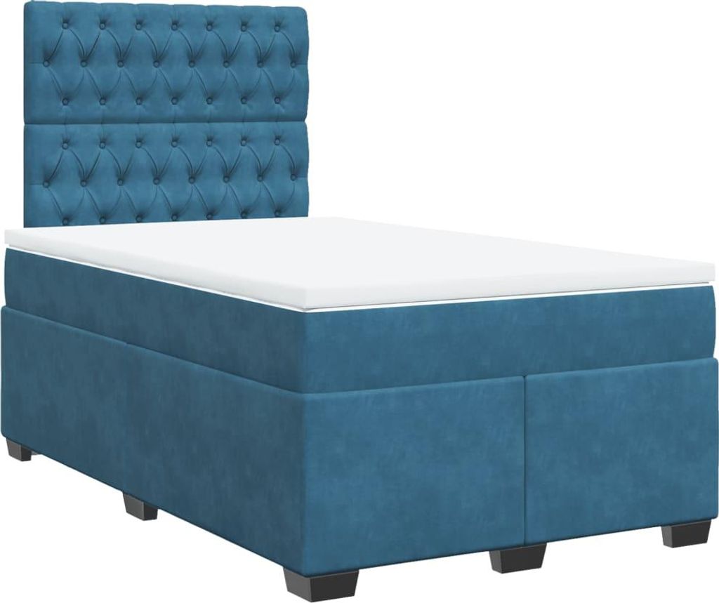 vidaXL Boxspringbett mit Matratze Blau 120x190 cm Samt