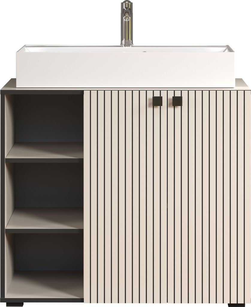 trendteam Bad Waschbeckenunterschrank inkl. Waschbecken Pure Bliss Cashmere Hellgrau Melamin B/H/T ca. 90/79/53 cm