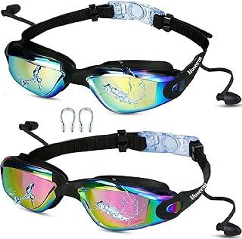 Schwimmbrille Kinder, 2 Stück taucherbrille Kinder 10 Jahre und Erwachsene,Schwimmbrille für Herren Damen,Anti-Fog,Kein Auslaufen(Spiegel Aqua&Sp...