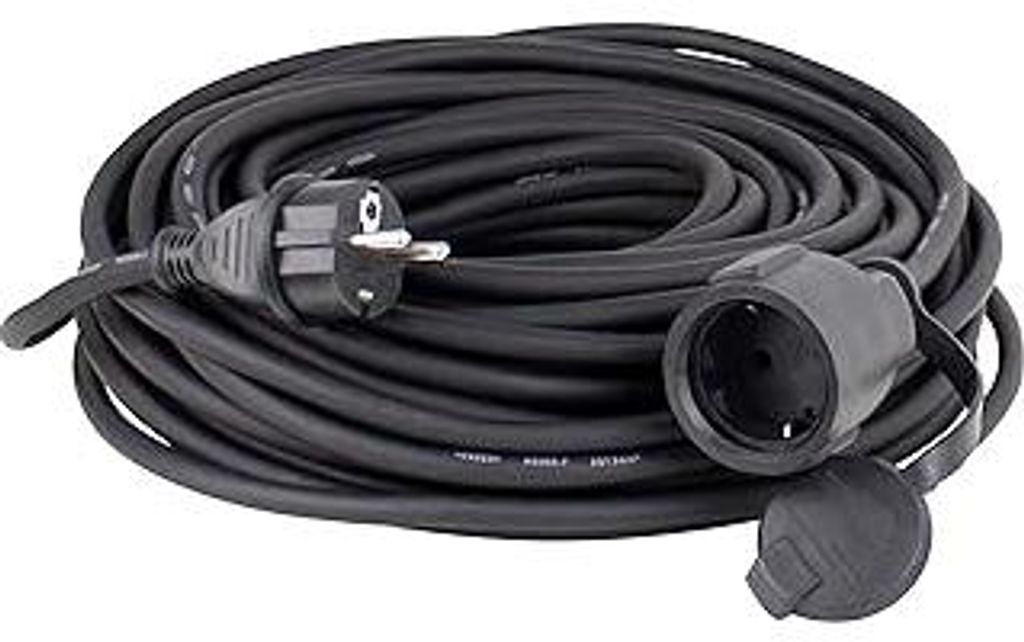 as - Schwabe Gummi-Verlängerungsleitung, 10 m H05RR-F 3G1,5 Kabel mit Schutzkontaktstecker und Schutzkontaktkupplung inkl. Schutzkappe, Verlänger...