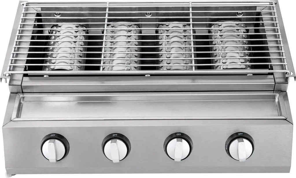 Barbecue à gaz de table en acier inoxydable à 4 brûleurs - 58x40x20cm