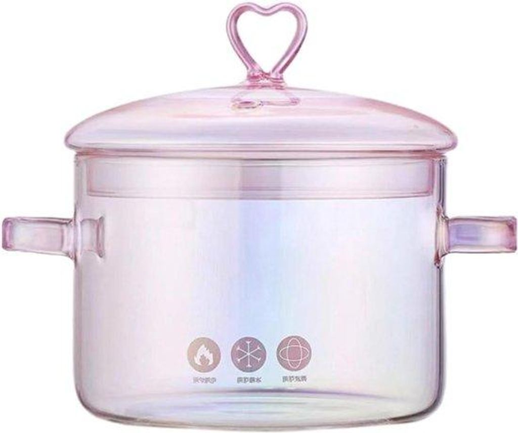 Allecto wird entfernt. Glaskochtopf mit Deckel 1,5 Liter - Durchsichtiger Topf für Kochen - Pasta Soep Melk Thee - Rosa Farbe