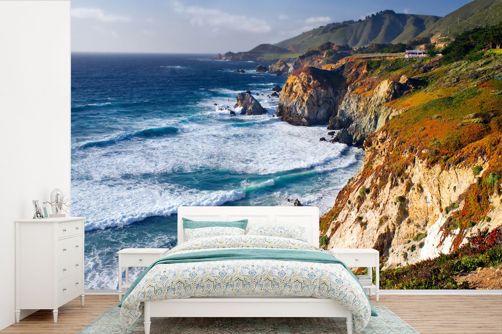 MuchoWow Fototapete für Wohnzimmer oder Schlafzimmer Wandtapete Vinyl Motivtapete Der Pazifische Ozean und die Santa Lucia Range entlang der Kü...