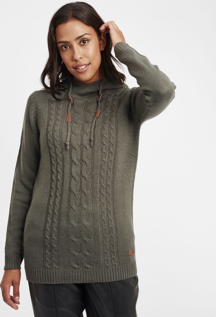 OXMO OXCable Damen Strickpullover Grobstrick Pullover mit Kapuze Kordelzug Rippbündchen Regular fit