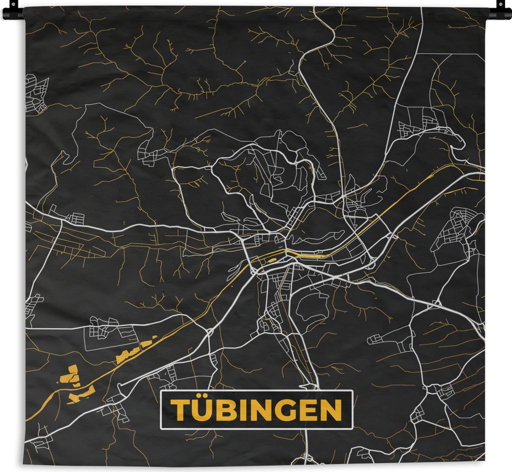 MuchoWow Wandteppich Wandbehang Gold - Deutschland - Karte - Stadtplan - Tübingen 90x90 cm Tapisserie Dekoration Wandtuch - Wandaufhänger
