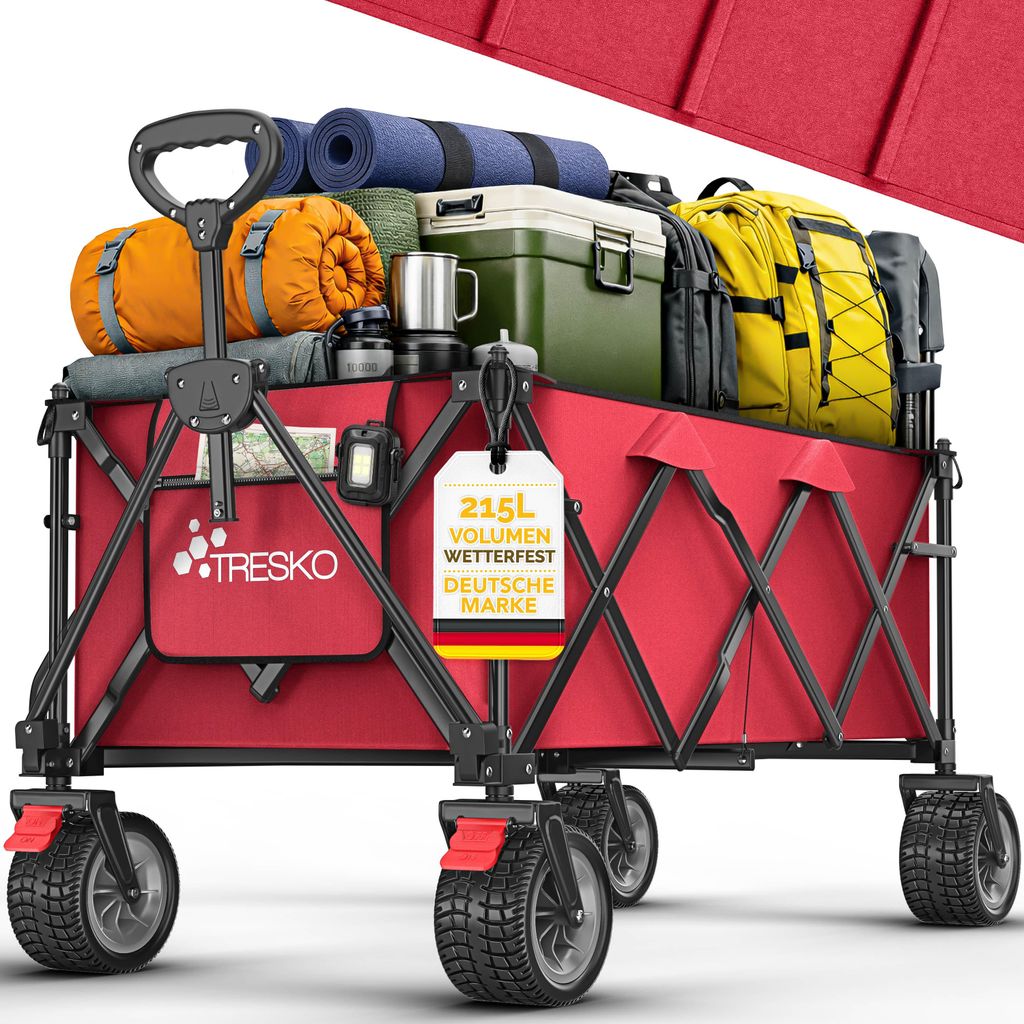 TRESKO® Bollerwagen faltbar 215L mit Bremse | Handwagen Produktbild 