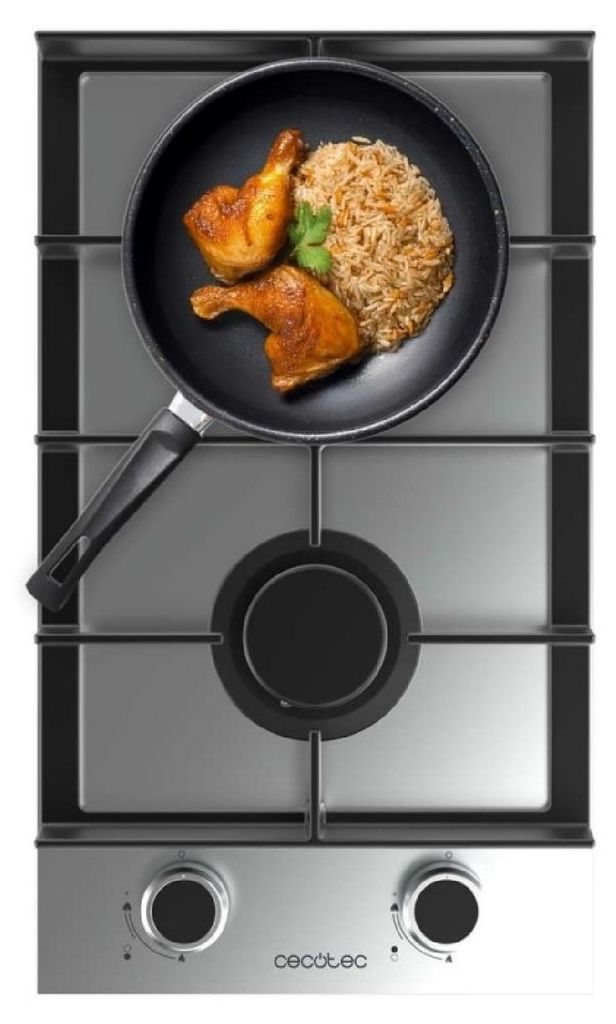 Cecotec Gaskochfeld 2 Brenner Bolero Squad G 2400F Inox, 5,2kW, Edelstahl, Gusseisenroste, WOK-Brenner