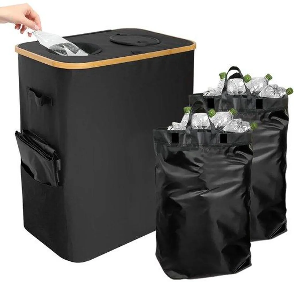 Bac de recyclage 140L avec couvercle et sacs de transport tri sélectif