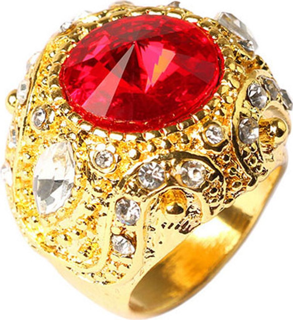 Herren-Ring im Vintage-Stil, große Harzkrone, vergoldete Legierung, Schmuck, Größe 7–10-Rot 17#