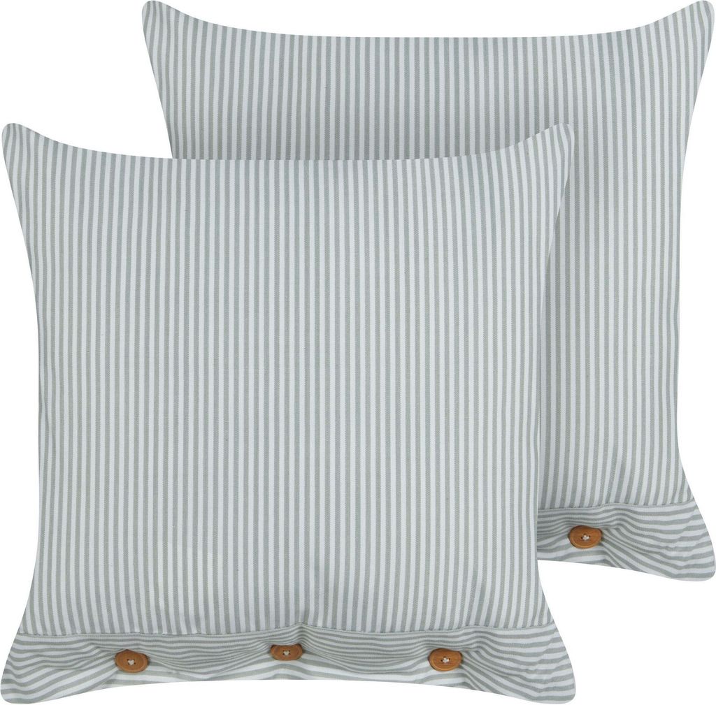 BELIANI Dekokissen 2er Set Mintgrün / Weiß Streifen Muster 45 x 45 cm Quadratisch mit Knöpfen für Wohnzimmer Schlafzimmer Sofa Sessel Bett