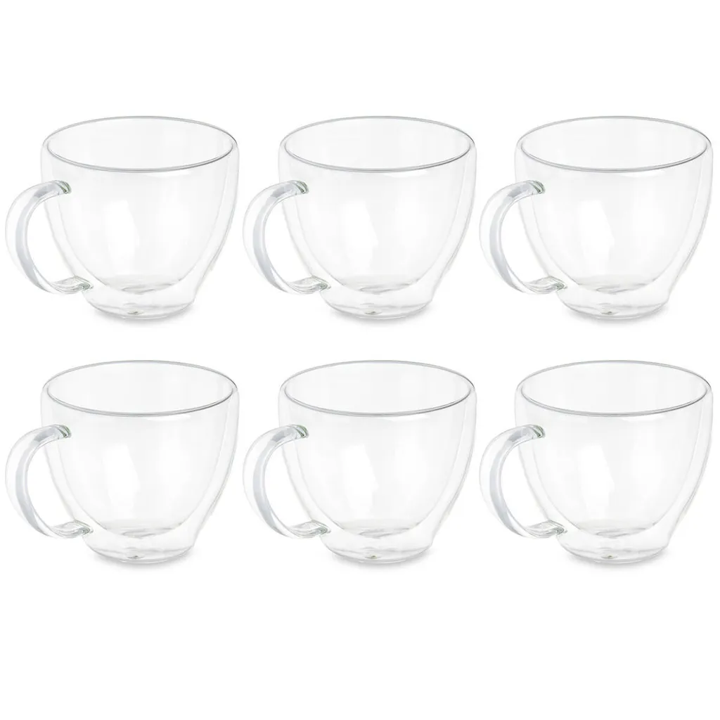 Set 6 Bicchieri Termici Doppia Parete 140ml Vetro per Espresso e Tè