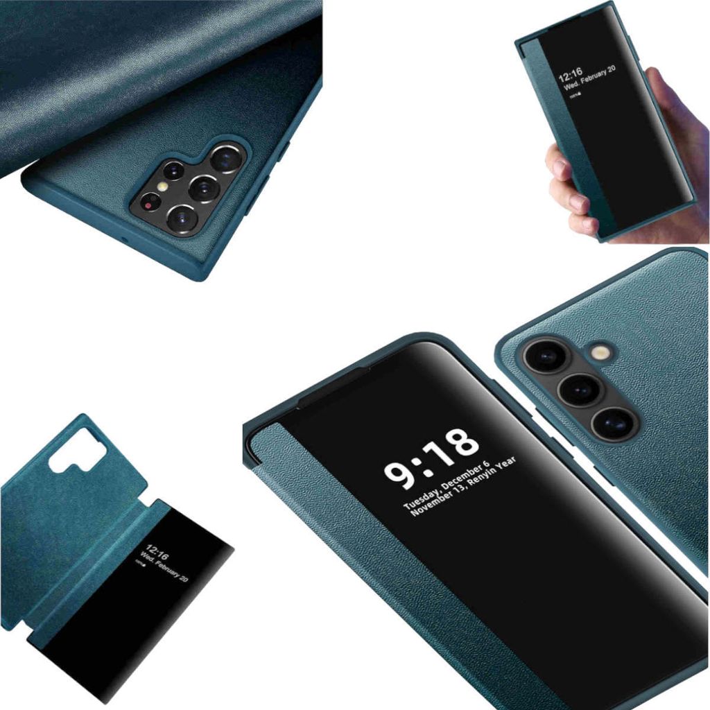Für Samsung Galaxy S24 Plus View Spiegel Handy Smart Cover Wake UP Funktion Case Grün