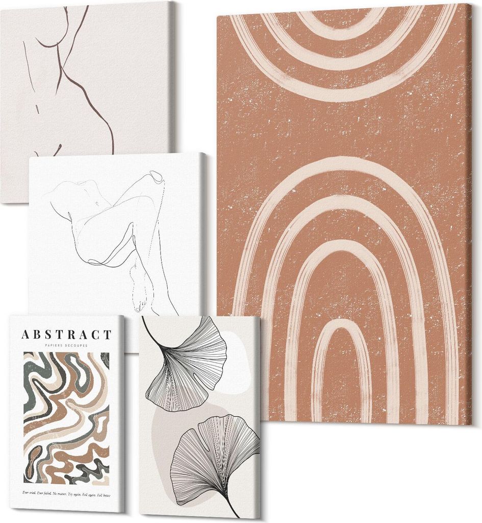 Leinwandbild Set 5-teilig – Modernes Wandbild – Polycanvas Kunstdruck – Abstrakte Bilder – Hochwertige Wandkunst – 2x 30x30 cm + 2x 20x30...