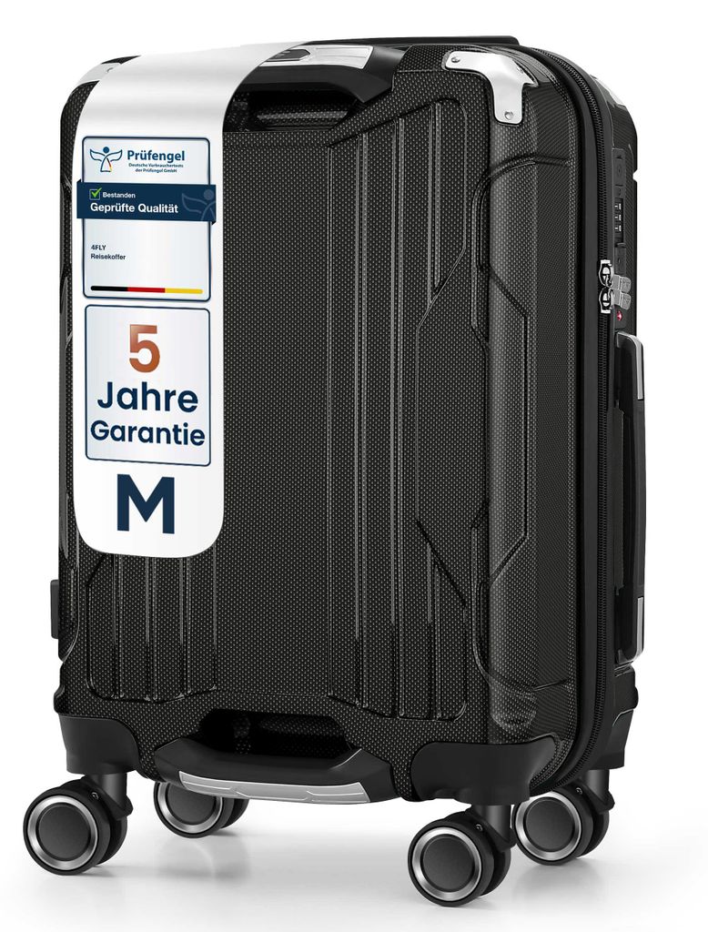 4FLY Hartschalen-Handgepäckkoffer M 54×37×23 cm (36L) aus Polycarbonat – mit TSA-Schloss, 4 Spinner-Doppelrollen & Aluminium-Teleskopgriff