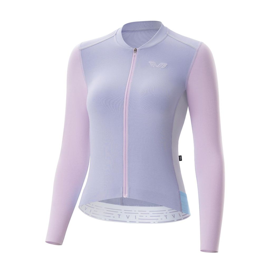 ROCKBROS TVI Damen Radtrikot Langarm Atmungsaktive Fahrradtrikot mit 3 Taschen Anti-Rutsch Schnelltrockend für Rennrad Training Rosa-Lila EU Grö...