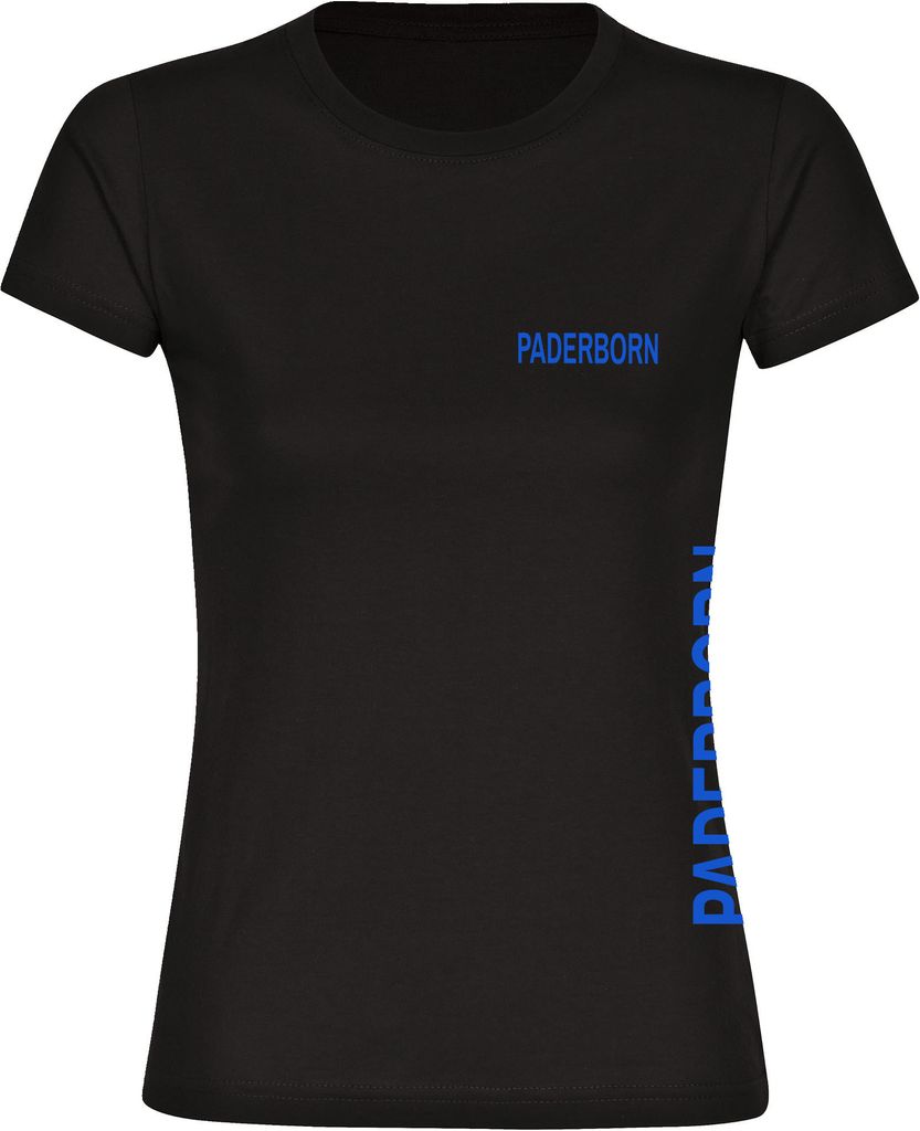 multifanshop Damen T-Shirt - Paderborn - Brust & Seite, schwarz, Größe L