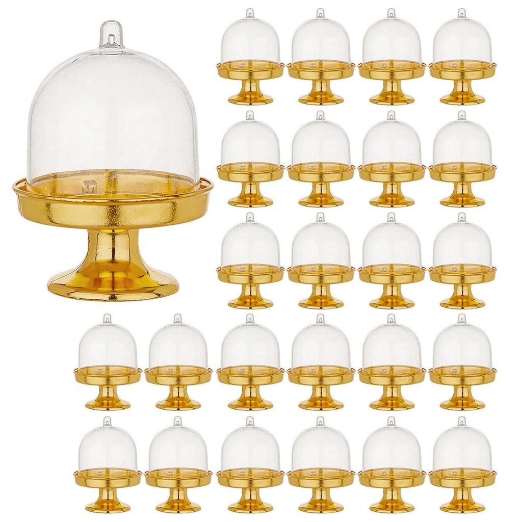 Mini Dessertbecher mit Deckel 24 Stück, transparent gold, Cupcake Box, für Muffins, Süßigkeiten, dekorativ für Geburtstag, Hochzeit, Party