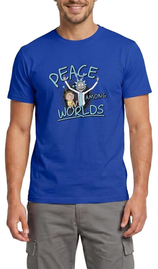 Spreadshirt Rick & Morty Peace Among Worlds Männer T-Shirt, S, Dunkelblau