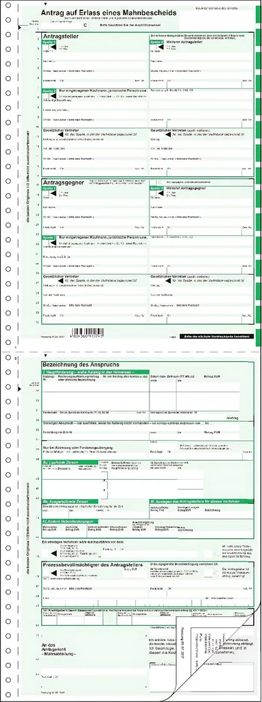 sigel Vordruck "Mahnbescheid", A4, SD, 2 x 2 Blatt - für den Markt: D - 25 Stück (MA441)