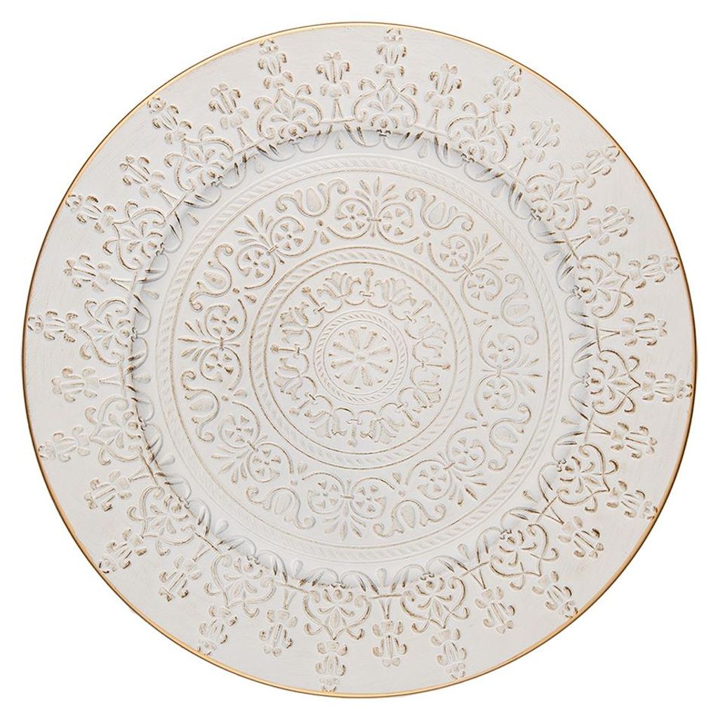 Clayre & Eef Soucoupe Ø 33 cm Blanc Doré Plastique Image du produit 