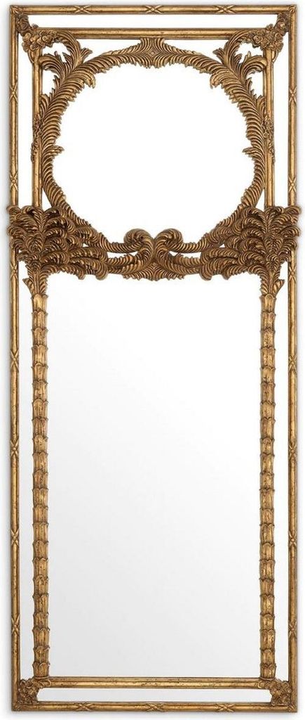 Casa Padrino Luxus Mahagoni Wandspiegel Antik Gold 95 x 9,5 x H. 229,5 cm - Rechteckiger Garderoben Spiegel - Wohnzimmer Spiegel - Garderoben Möbe...
