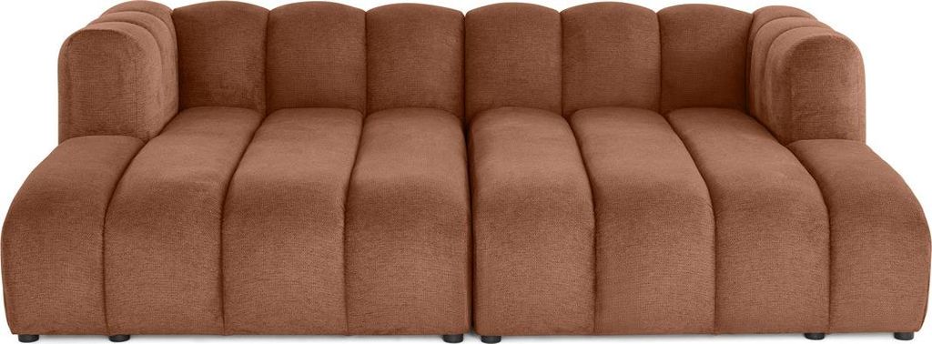 Lisa Design Debbie - modulares Sofa gerade 3-Sitzer mit doppeltem récamiere - tiefe Sitzfläche - in texturiertem Stoff , Rosa