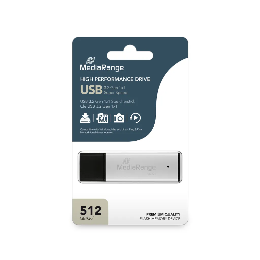 MediaRange 512GB USB 3.0 High Performance Alu - Pendrive Professionale