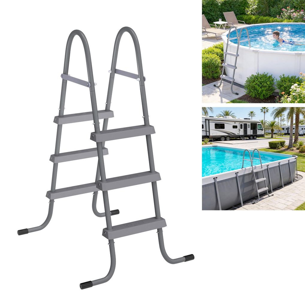 JOIEYOU Aufstellpool Leiter aus pulverbeschichtetem Eisen, 3 Stufen, rutschfeste Tritte, stabil & sicher, Gartenpool Zubehör