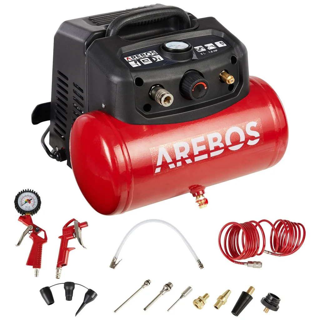 Compresseur d'air 1200W 8 bar AREBOS avec débit 180l/min et 13 pièces