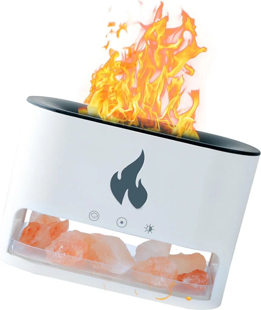 Diffuseur Aromathérapie Silencieux avec Effet Flamme et Pierres de Sel