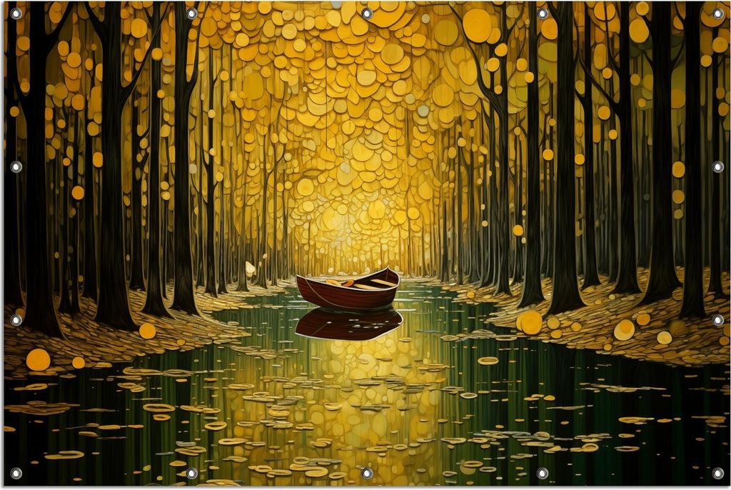 Wallario Outdoor-Poster für Garten oder Balkon, Motiv Boot im goldenen Licht, in ca. 120 x 180 cm