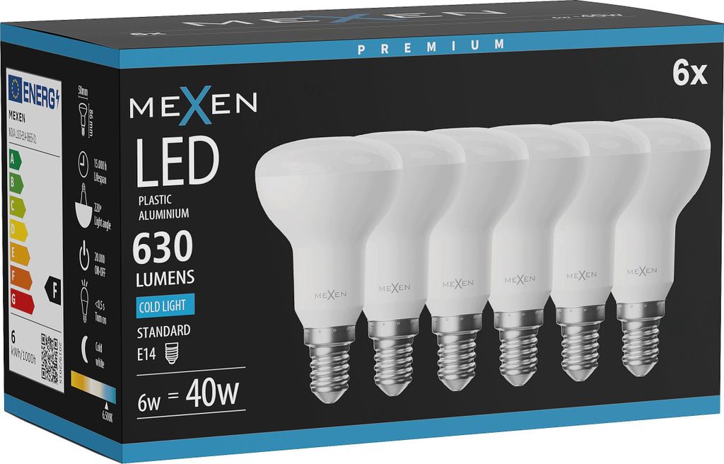 Mexen Nova 6x LED-Glühbirne E14, R50, 6W, Kalt - 6500K, 630 Produktbild 