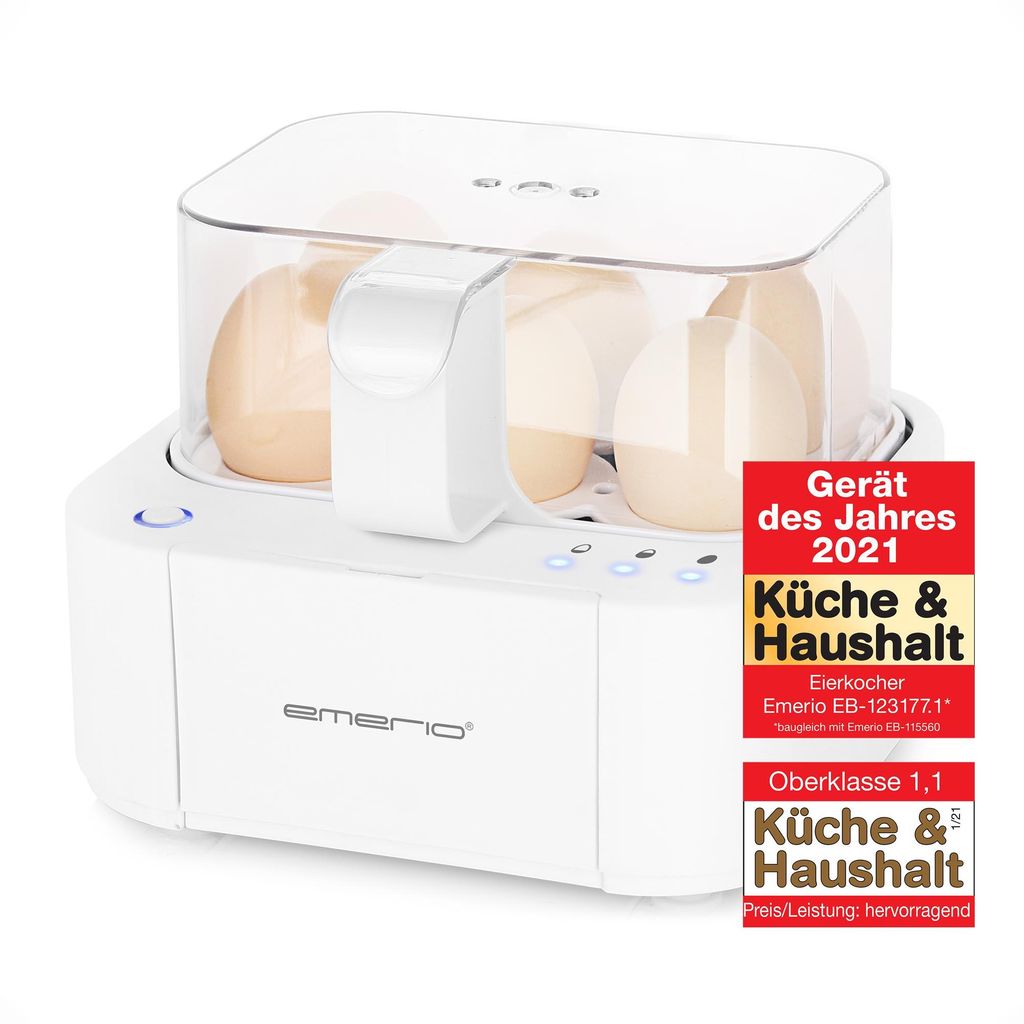 Emerio Smart Eierkocher - 6 Eier, 400W – Sprachansagen mehrsprachig (inkl. Deutsch) – weich/mittel/hart kochen – inklusive Messbecher - EB-11...
